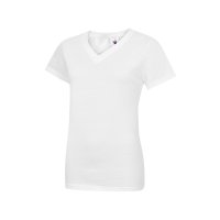 Damen Classic T-Shirt Weiß 2XL 180 g/m² 100 % Baumwolle V-Ausschnitt