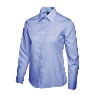 Damen Poplin Langarm Bluse Mittelblau 2XL 120 g/m² 65 % Polyester