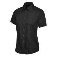 Damen Poplin Kurzarm Bluse Schwarz 2XL 120 g/m²