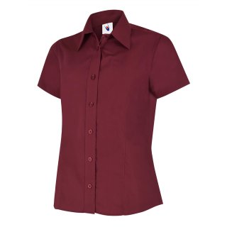 Damen Poplin Kurzarm Bluse Burgund 2XL 120 g/m²