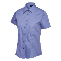 Damen Poplin Kurzarm Bluse Mittelblau 2XL 120 g/m²