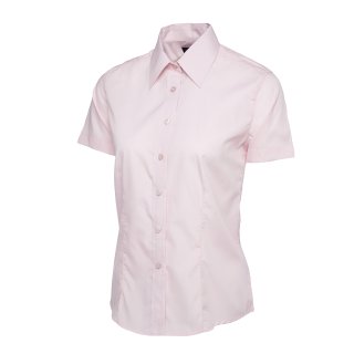 Damen Poplin Kurzarm Bluse Pink 2XL 120 g/m²