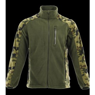 Sara Workwear Fleece Arbeitsjacke "STANDARD PLUS" 280 g/m² 100% Polyester mit Reflexstreifen camo grün/olive L