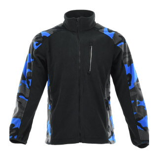 Sara Workwear Fleece Arbeitsjacke "STANDARD PLUS" 280 g/m² 100% Polyester mit Reflexstreifen blau camo/schwarz L