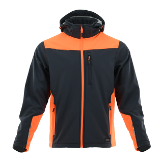 Sara Workwear Softshell-Jacke "COMFORT PLUS" 350 g/m² 95% Polyester mit Reflexstreifen graphite/orange L