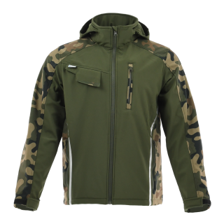 Sara Workwear Softshell-Jacke "STANDARD PLUS" 280 g/m² 95% Polyester mit Reflexstreifen camo grün/olive L