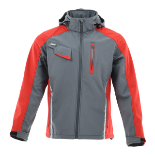 Sara Workwear Softshell-Jacke "STANDARD PLUS" 280 g/m² 95% Polyester mit Reflexstreifen dunkelgrau/rot L