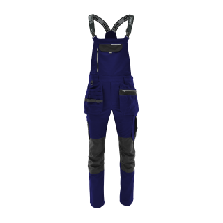 Sara Workwear Latzhose "MONTER" 280 g/m² 65% Polyester mit Reflexstreifen navy blau/dunkelgrau 46S