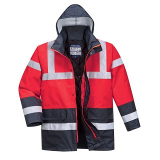 Portwest Warnschutz Kontrast Winter Verkehrsjacke Rot/Blau L