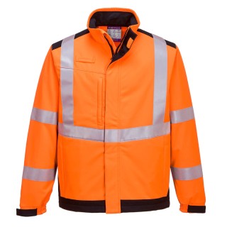 Portwest Modaflame Multinorm Softshelljacke mit Lichtbogen Schutz Orange/Blau 4XL