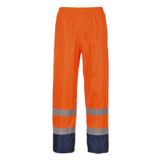 Portwest Klassische Kontrast Warnschutz-Regenhose Orange/Blau L