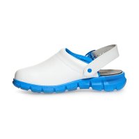 Abeba (7312) Clog Berufsschuhe Dynamic OB mit Aufdruck weiß/blau 35