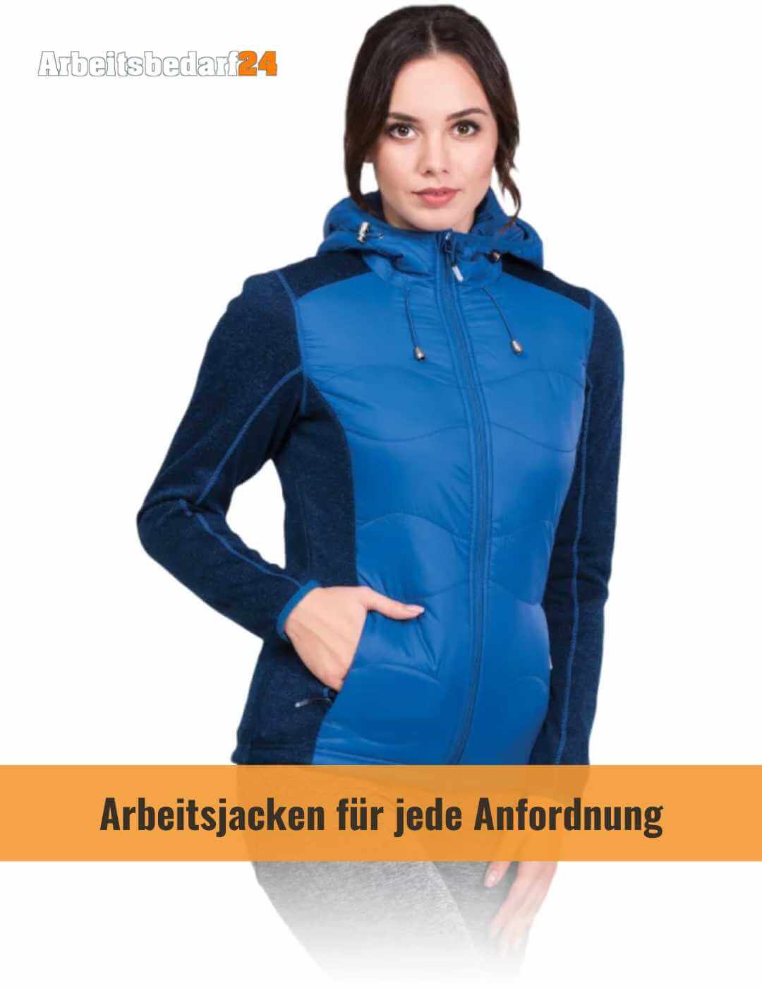 Frau mit blauer Arbeitsjacke für jede Berufsgruppe bei Arbeitsbedarf24